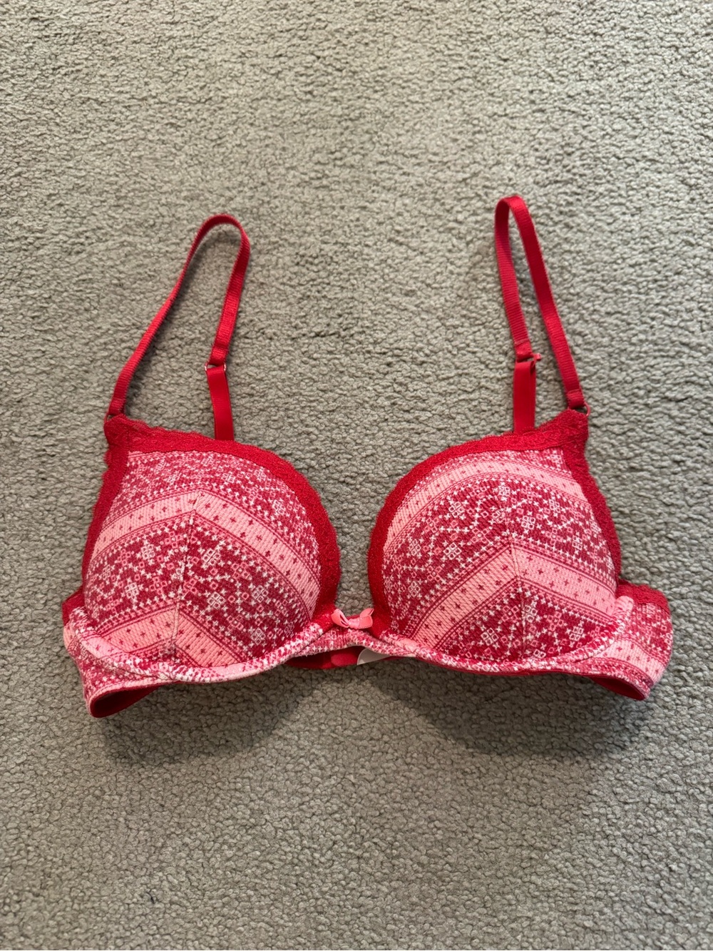 Victoria's Secret Red & Pink Patterned Push-Up Bra